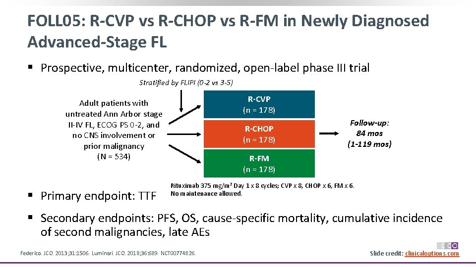 FOLL 05: R-CVP vs R-CHOP vs R-FM in Newly Diagnosed Advanced-Stage FL § Prospective,