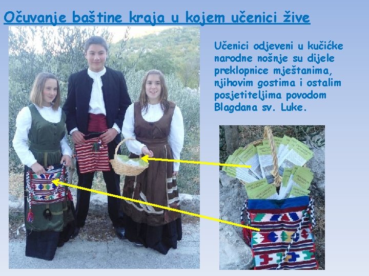 Očuvanje baštine kraja u kojem učenici žive Učenici odjeveni u kučićke narodne nošnje su