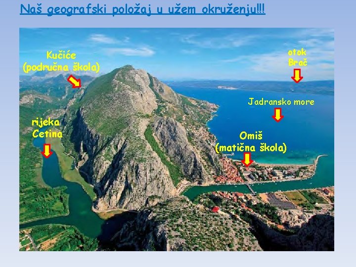 Naš geografski položaj u užem okruženju!!! otok Brač Kučiće (područna škola) Jadransko more rijeka