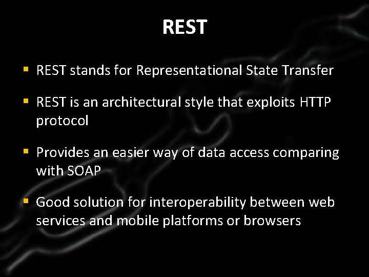 Click to edit REST Master title style § • REST stands for Representational State