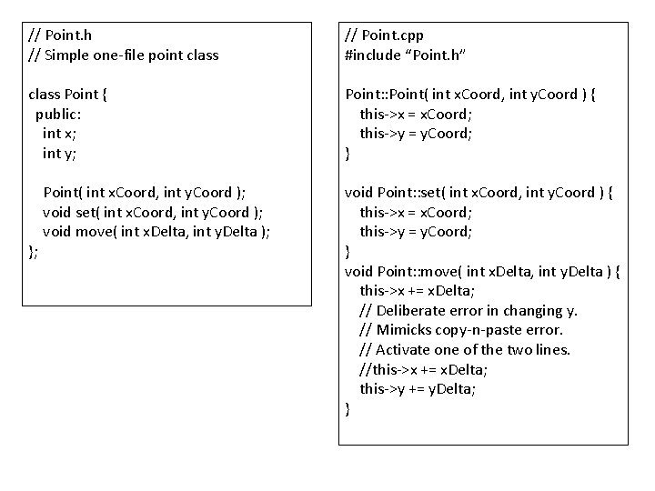 // Point. h // Simple one-file point class // Point. cpp #include “Point. h”