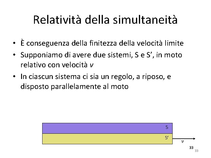 Relatività della simultaneità • È conseguenza della finitezza della velocità limite • Supponiamo di