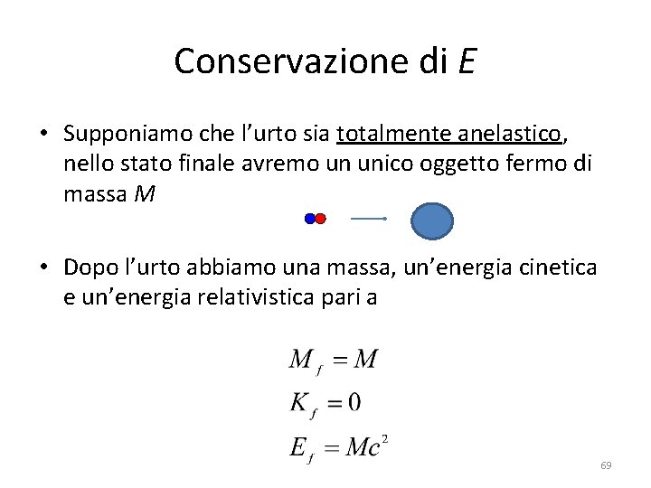 Conservazione di E • Supponiamo che l’urto sia totalmente anelastico, nello stato finale avremo