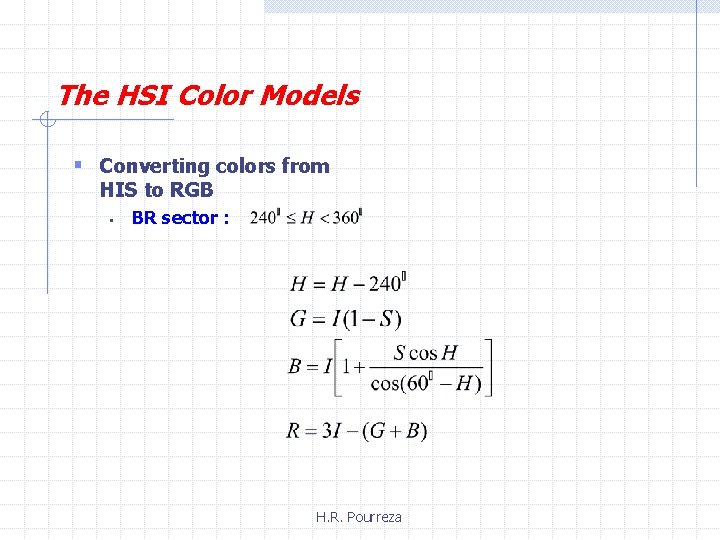 The HSI Color Models § Converting colors from HIS to RGB § BR sector