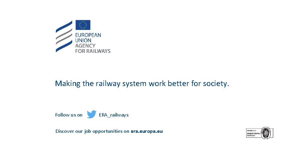 Making the railway system work better for society. Follow us on ERA_railways Discover our