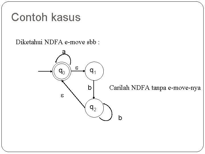 Contoh kasus Diketahui NDFA e-move sbb : a q 0 q 1 b Carilah