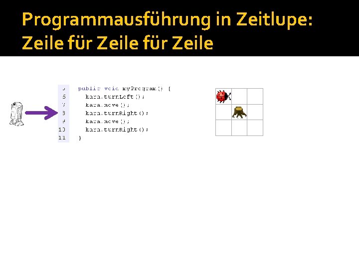 Programmausführung in Zeitlupe: Zeile für Zeile Programmausführung in Zeitlupe: Zeile für Zeile