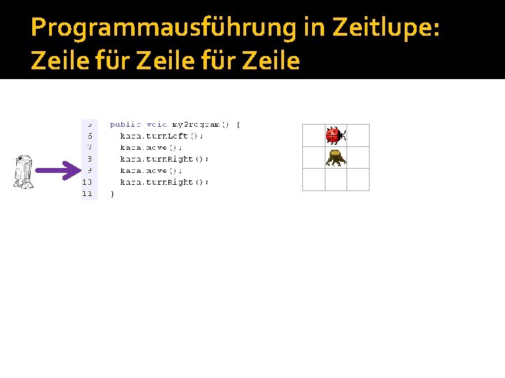 Programmausführung in Zeitlupe: Zeile für Zeile Programmausführung in Zeitlupe: Zeile für Zeile