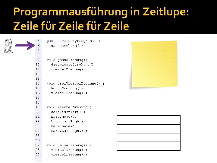 Programmausführung in Zeitlupe: Zeile für Zeile Programmausführung in Zeitlupe: Zeile für Zeile