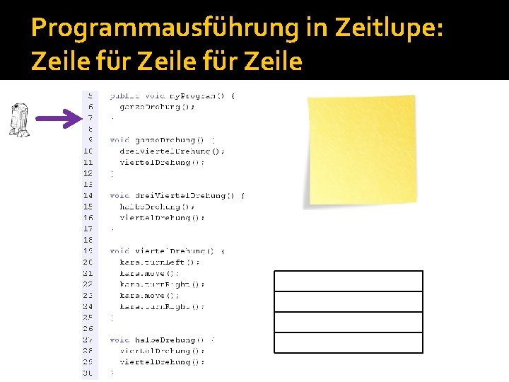 Programmausführung in Zeitlupe: Zeile für Zeile Programmausführung in Zeitlupe: Zeile für Zeile