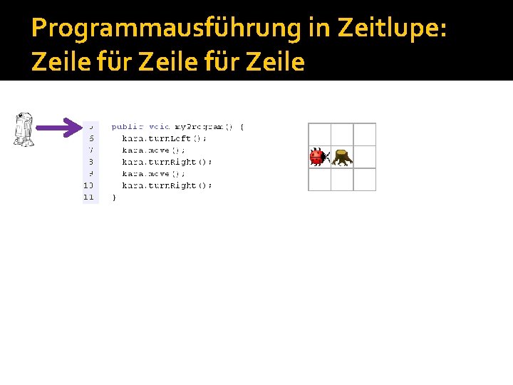 Programmausführung in Zeitlupe: Zeile für Zeile Programmausführung in Zeitlupe: Zeile für Zeile