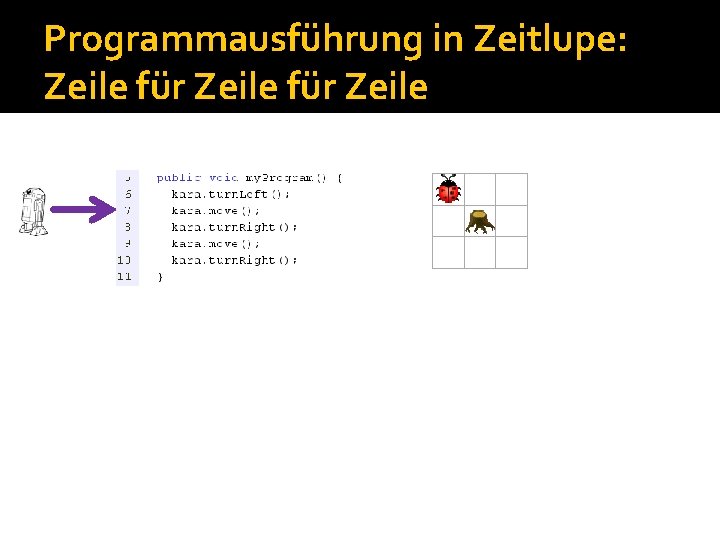 Programmausführung in Zeitlupe: Zeile für Zeile Programmausführung in Zeitlupe: Zeile für Zeile