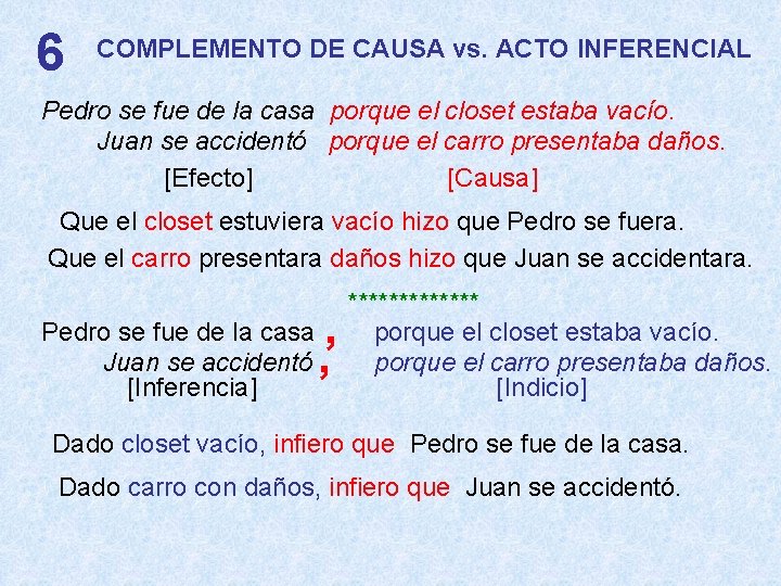 6 COMPLEMENTO DE CAUSA vs. ACTO INFERENCIAL Pedro se fue de la casa porque