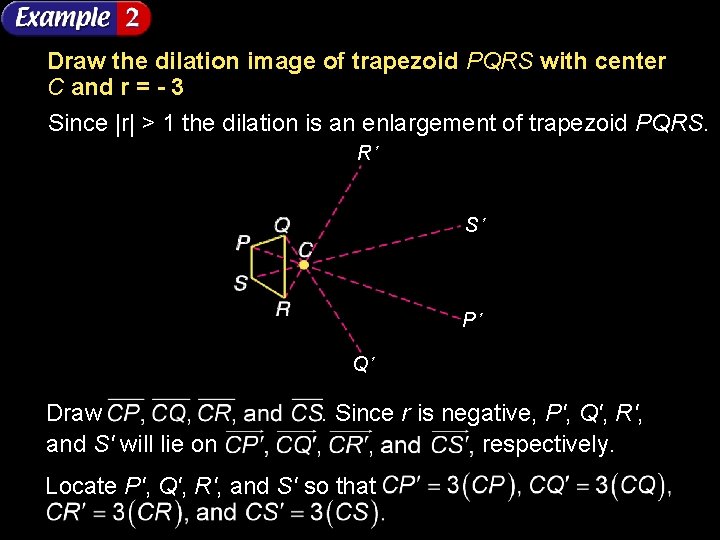 Draw the dilation image of trapezoid PQRS with center C and r = -