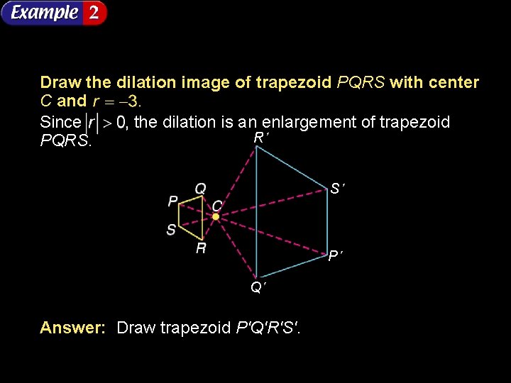 Draw the dilation image of trapezoid PQRS with center C and Since the dilation