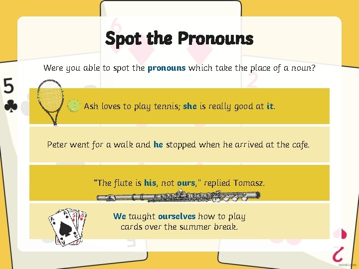 Spot the Pronouns Were you able to spot the pronouns which take the place