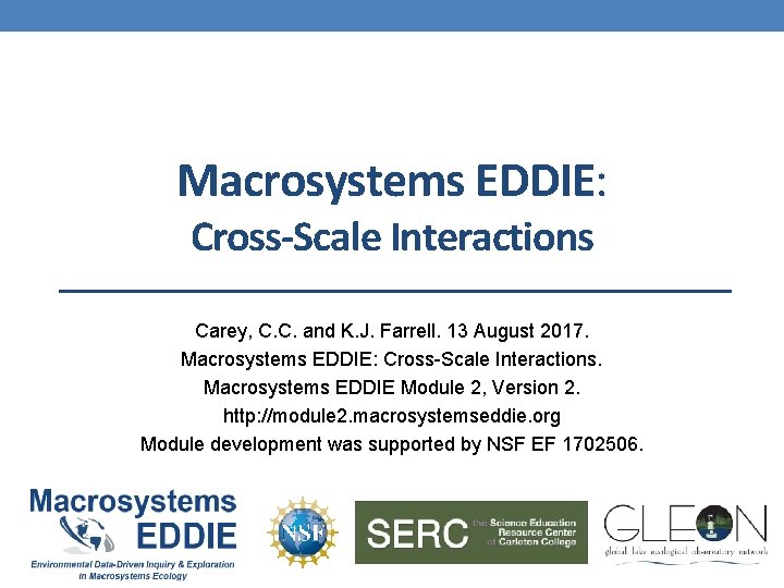 Macrosystems EDDIE: Cross-Scale Interactions Carey, C. C. and K. J. Farrell. 13 August 2017.