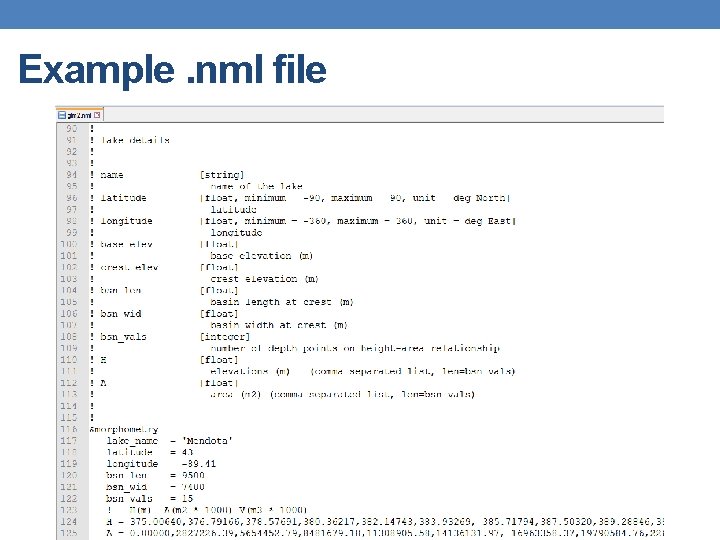 Example. nml file 