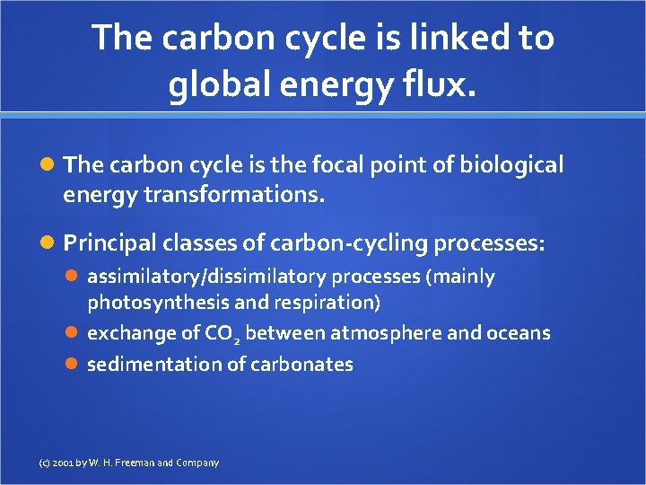 The carbon cycle is linked to global energy flux. The carbon cycle is the
