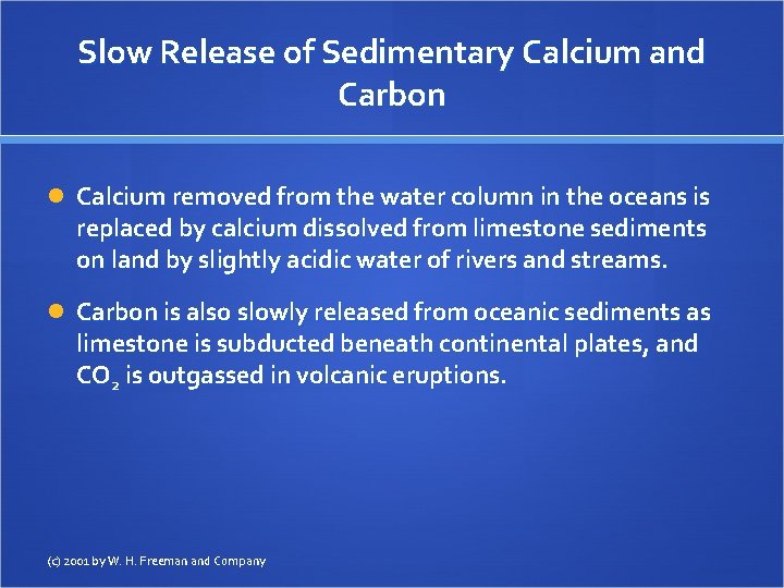 Slow Release of Sedimentary Calcium and Carbon Calcium removed from the water column in