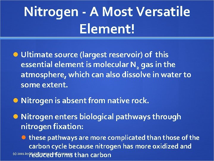 Nitrogen - A Most Versatile Element! Ultimate source (largest reservoir) of this essential element