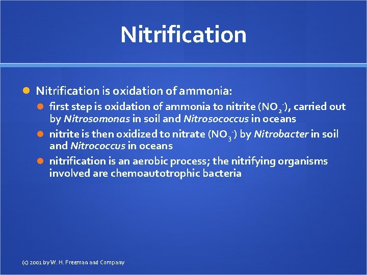 Nitrification is oxidation of ammonia: first step is oxidation of ammonia to nitrite (NO