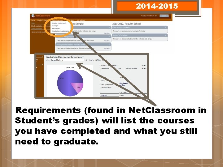 2014 -2015 Requirements (found in Net. Classroom in Student’s grades) will list the courses 2014 -2015 Requirements (found in Net. Classroom in Student’s grades) will list the courses
