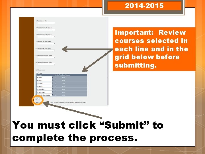 2014 -2015 Important: Review courses selected in each line and in the grid below 2014 -2015 Important: Review courses selected in each line and in the grid below