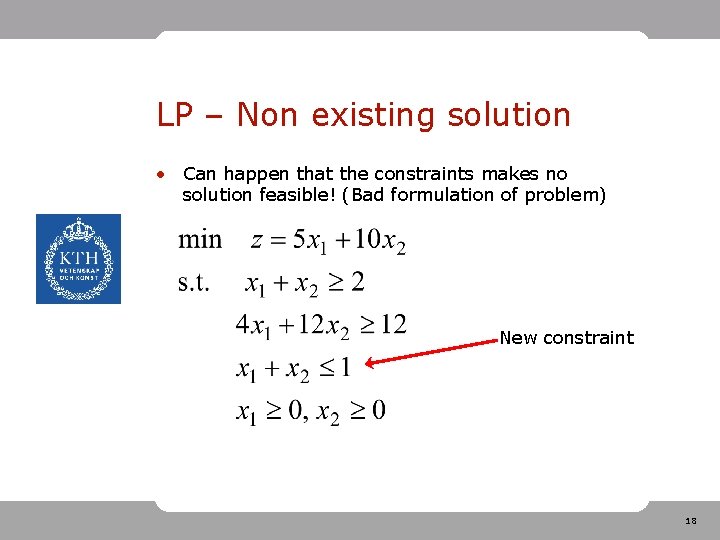 LP – Non existing solution • Can happen that the constraints makes no solution