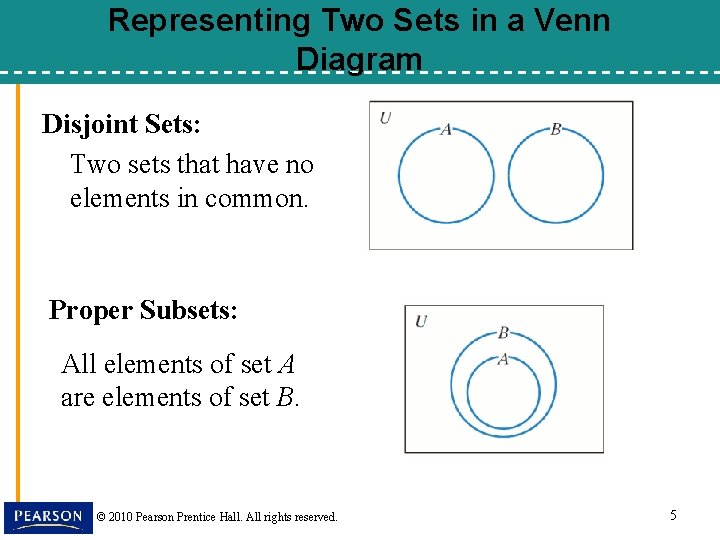 Representing Two Sets in a Venn Diagram Disjoint Sets: Two sets that have no