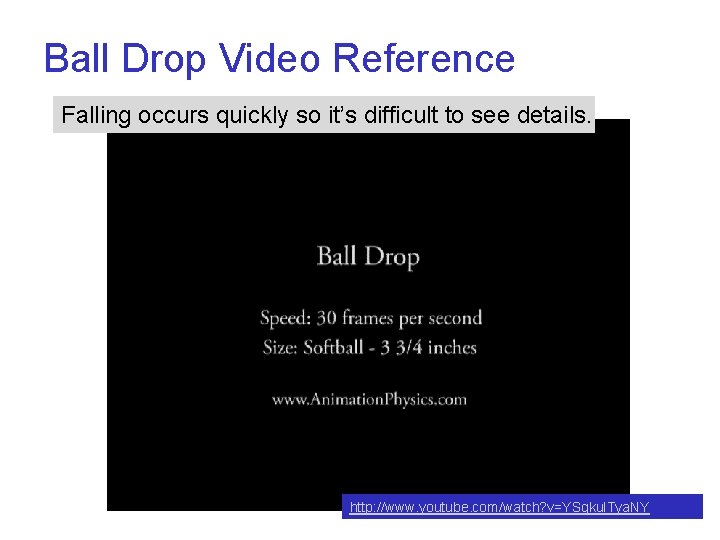 Ball Drop Video Reference Falling occurs quickly so it’s difficult to see details. http: