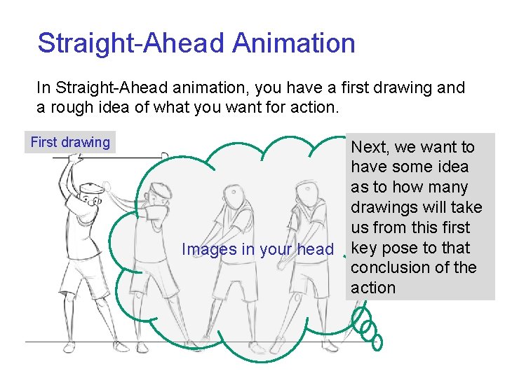 Straight-Ahead Animation In Straight-Ahead animation, you have a first drawing and a rough idea