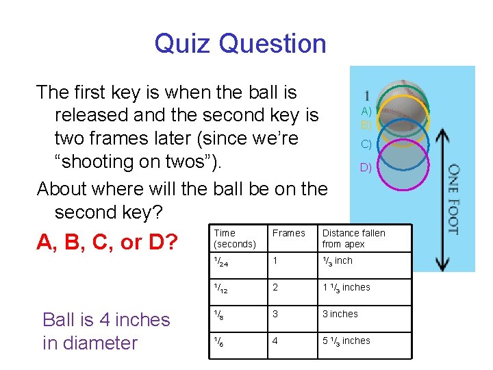 Quiz Question The first key is when the ball is released and the second