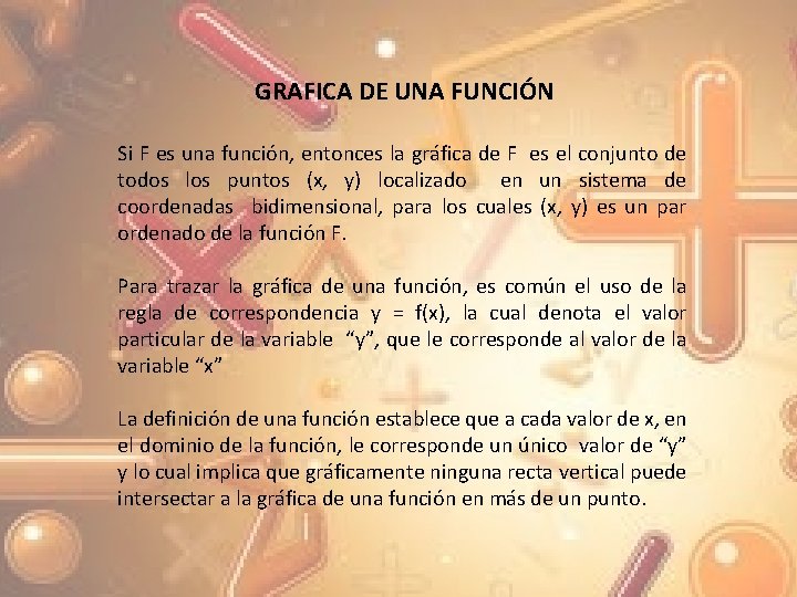 GRAFICA DE UNA FUNCIÓN Si F es una función, entonces la gráfica de F