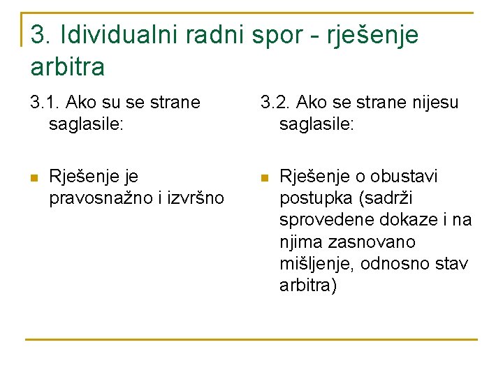 3. Idividualni radni spor - rješenje arbitra 3. 1. Ako su se strane saglasile: