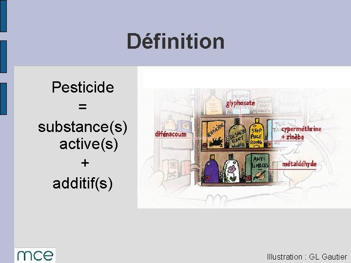 Définition Pesticide = substance(s) active(s) + additif(s) k Illustration : GL Gautier 