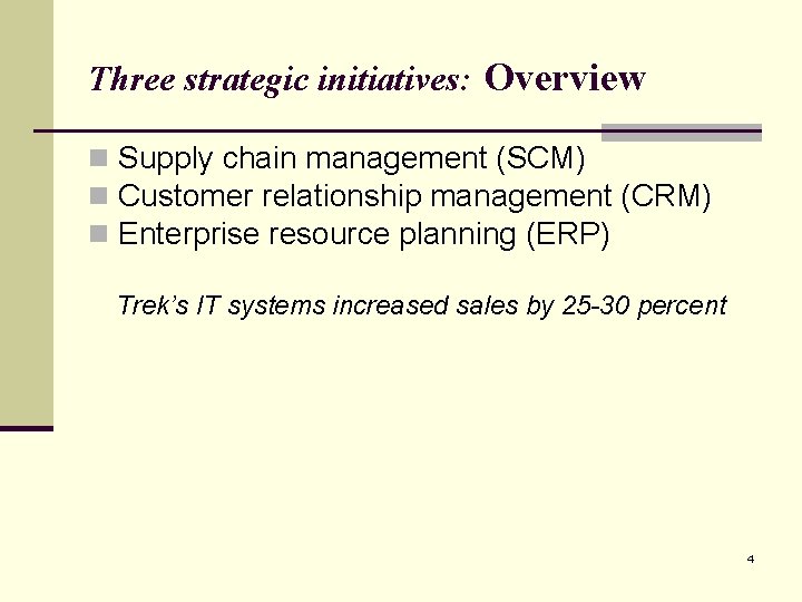 Three strategic initiatives: Overview n Supply chain management (SCM) n Customer relationship management (CRM)