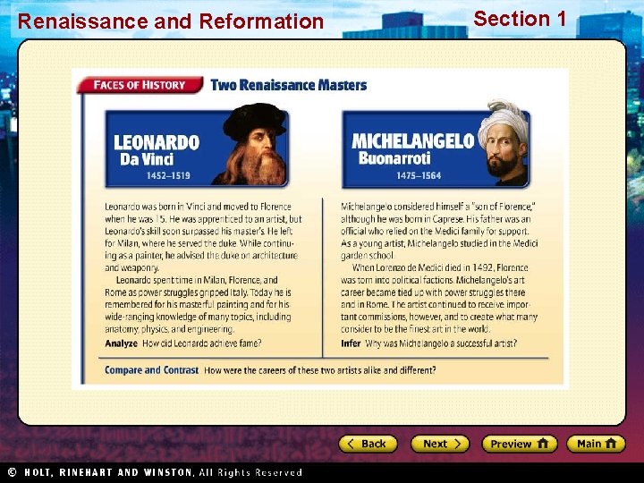 Renaissance and Reformation Section 1 