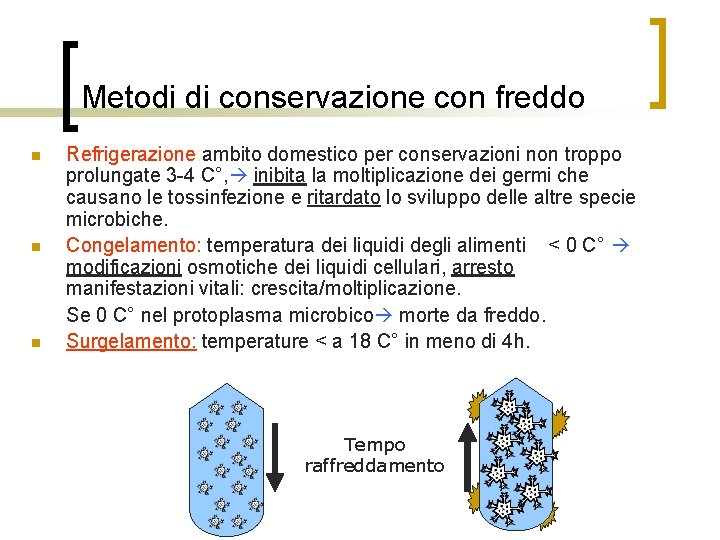 Metodi di conservazione con freddo n n n Refrigerazione: ambito domestico per conservazioni non