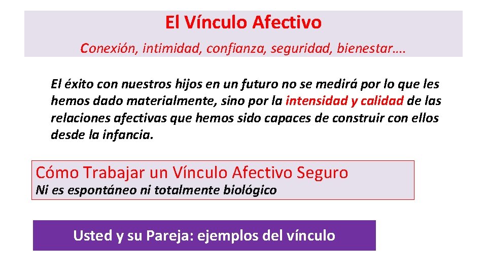 El Vínculo Afectivo conexión, intimidad, confianza, seguridad, bienestar…. El éxito con nuestros hijos en