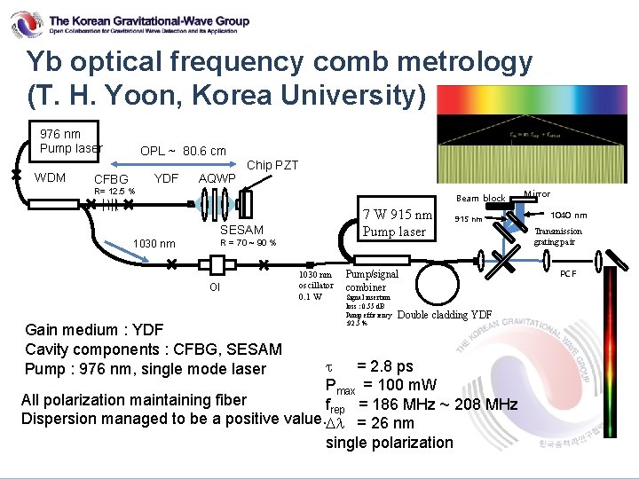 Yb optical frequency comb metrology (T. H. Yoon, Korea University) 976 nm Pump laser