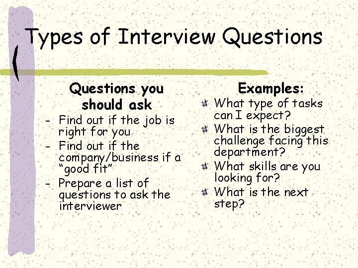 Types of Interview Questions you should ask - Find out if the job is