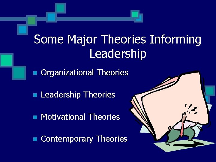 Some Major Theories Informing Leadership n Organizational Theories n Leadership Theories n Motivational Theories