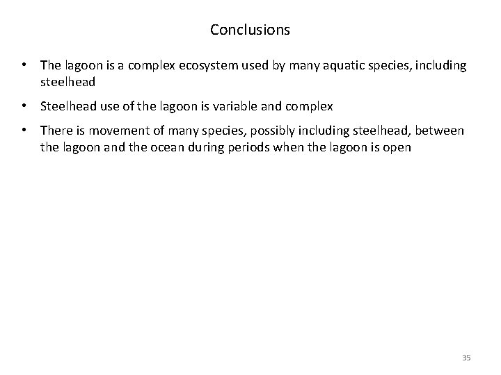 Conclusions • The lagoon is a complex ecosystem used by many aquatic species, including