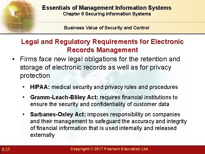 Essentials of Management Information Systems Chapter 8 Securing Information Systems Business Value of Security