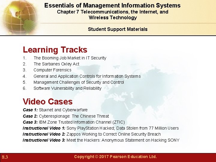 Essentials of Management Information Systems Chapter 7 Telecommunications, the Internet, and Wireless Technology Student