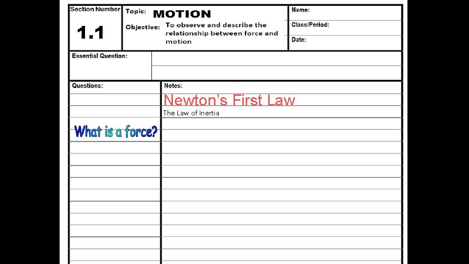 1. 1 Newton’s First Law The Law of Inertia 