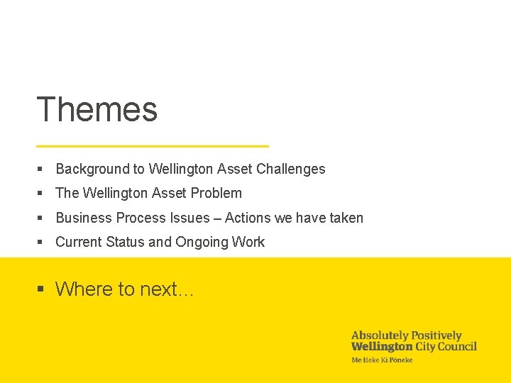 Themes § Background to Wellington Asset Challenges § The Wellington Asset Problem § Business