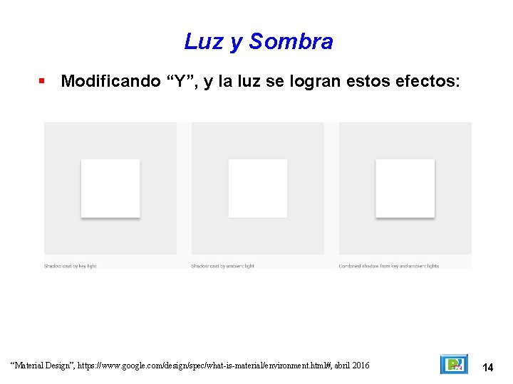 Luz y Sombra Modificando “Y”, y la luz se logran estos efectos: “Material Design”,