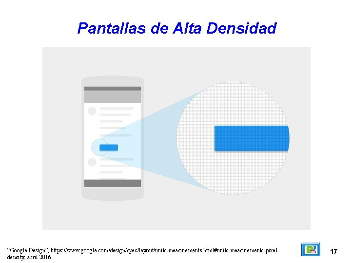 Pantallas de Alta Densidad “Google Design”, https: //www. google. com/design/spec/layout/units-measurements. html#units-measurements-pixeldensity, abril 2016 17